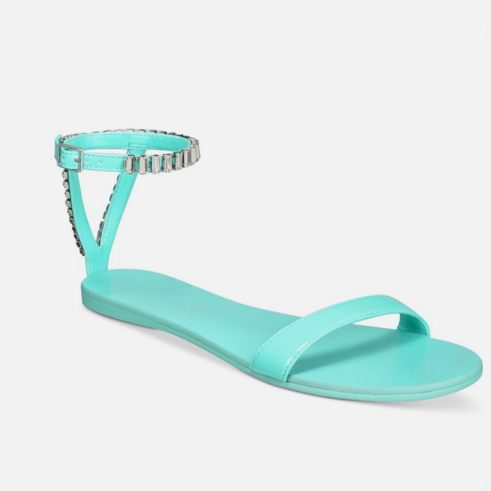 Aaj by Aminah Womens Viktoria Embellished Sandals Turquoise Ankle Strap / 8.5M